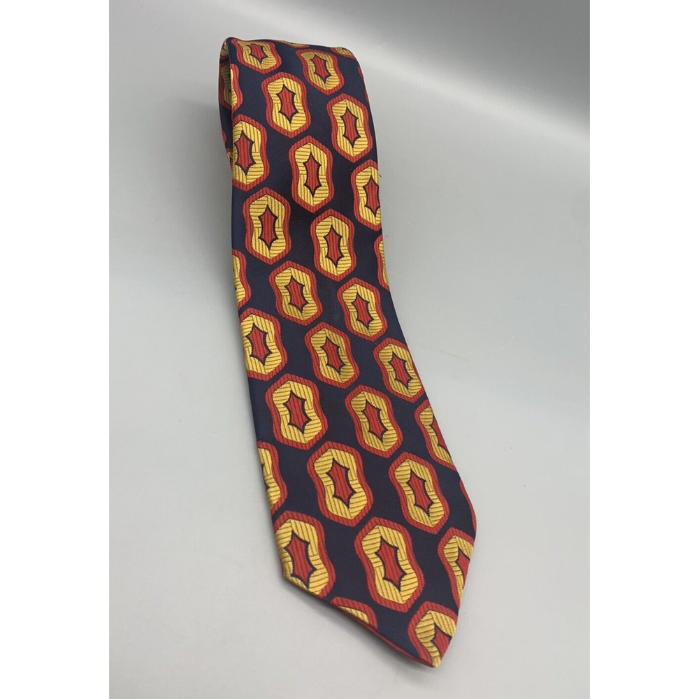 Commodore Trevira Necktie Tie Blue Red Gold Polyester Vintage Retro Geometric